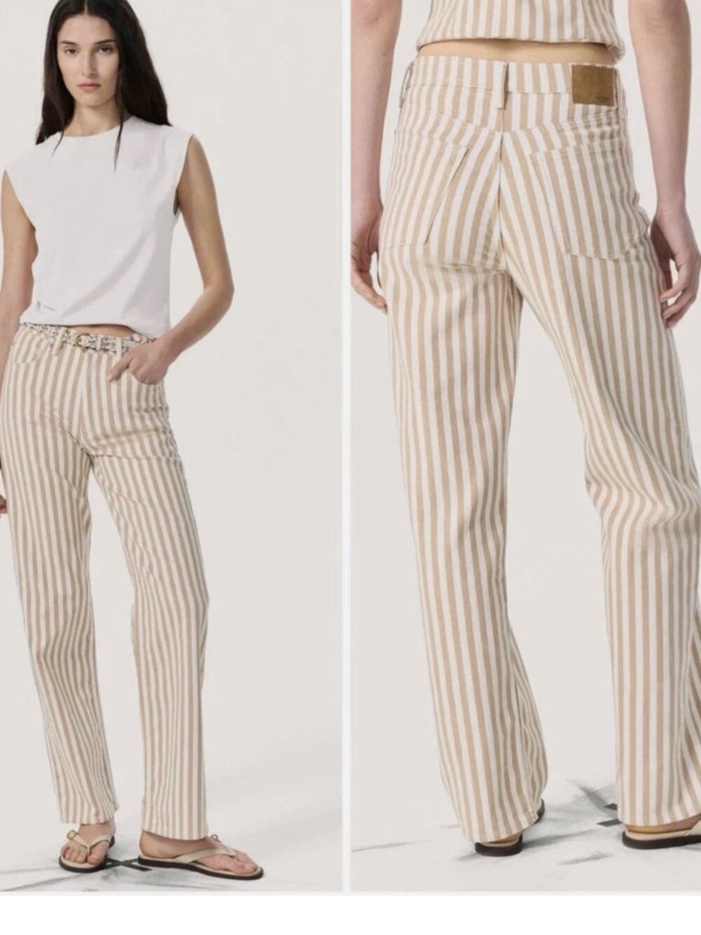 NWT Rag & Bone $298 Shea High Rise Relaxed Straight Tan Stripe Jeans Size: 23